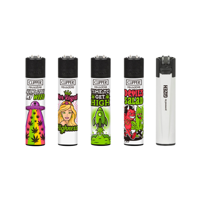 Clipper Feuerzeug Weed Slogan 8A, Display mit 48 Stück