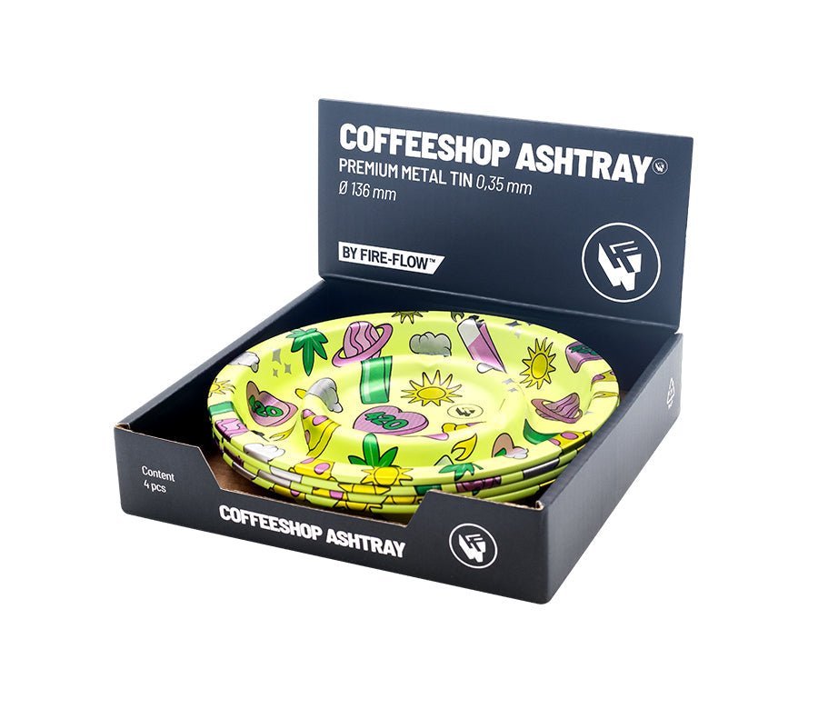 Display mit 4 Metall Aschenbechern Coffeeshop 420 Pattern