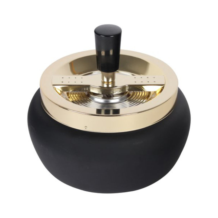 Drehaschenbecher in Schwarz und Gold, 13 cm