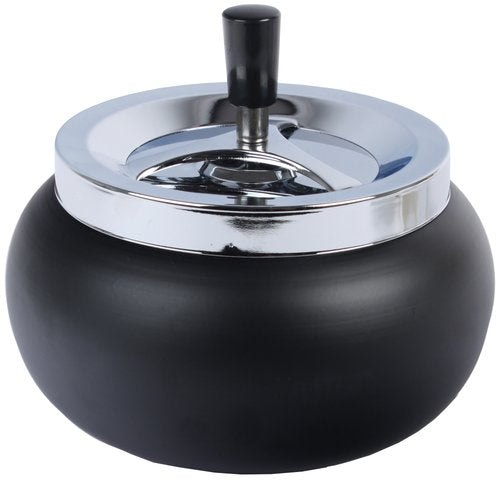 Bauchiger Drehaschenbecher in Schwarz matt, 17 cm