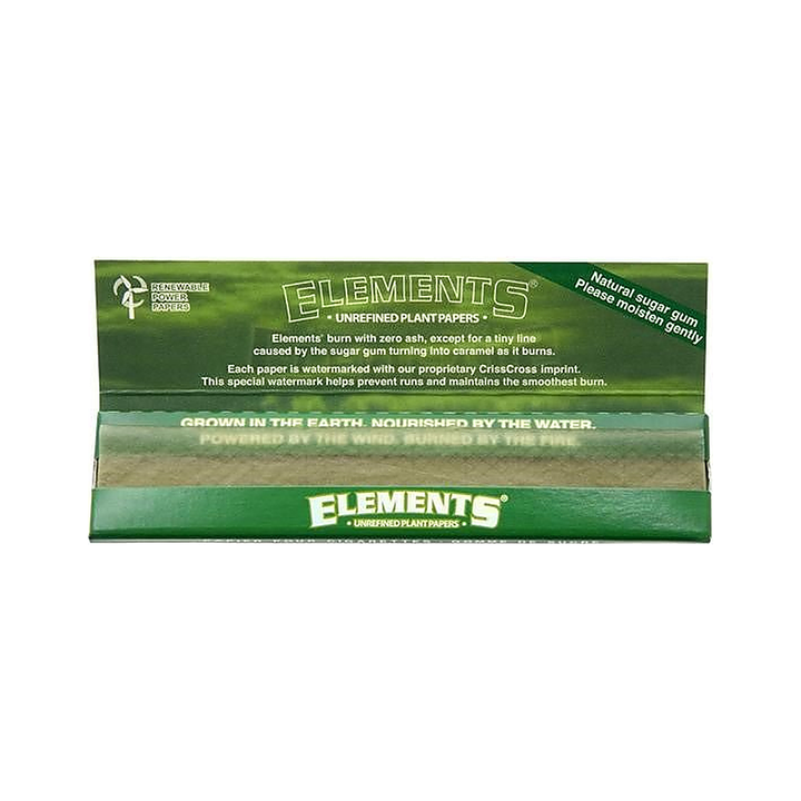 Geöffnetes Elements Green King Size Slim Heft mit Papers