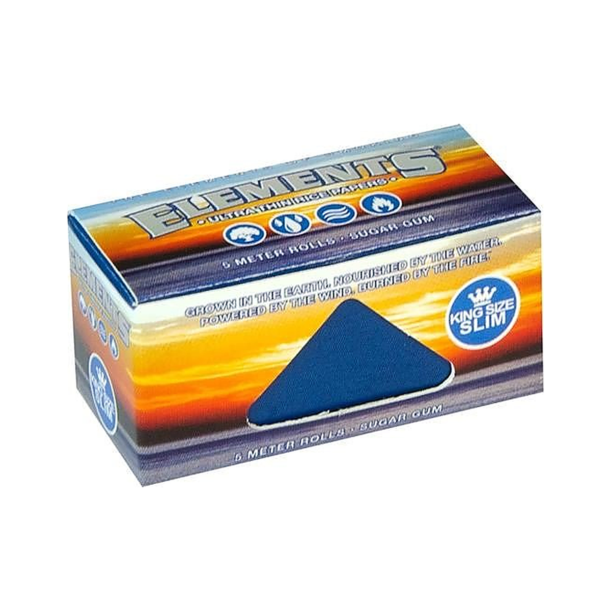 Geöffnete Elements Blue Rolls King Size Slim Box mit Rollpapier