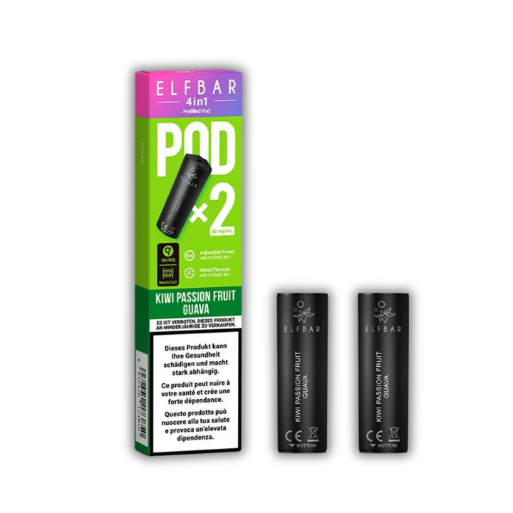 Elf Bar 4in1 Pod Kiwi Passion Fruit Guava – vorgefüllte E-Liquid-Pods, 2 x 2 ml