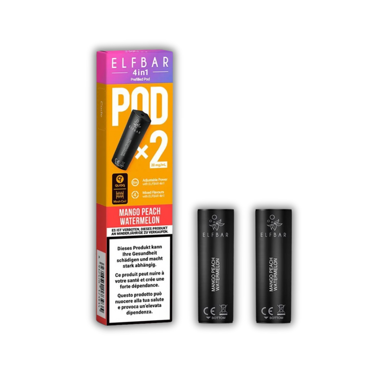 Elf Bar 4in1 Pod Mango Peach Watermelon – vorgefüllte E-Liquid-Pods, 2 x 2 ml
