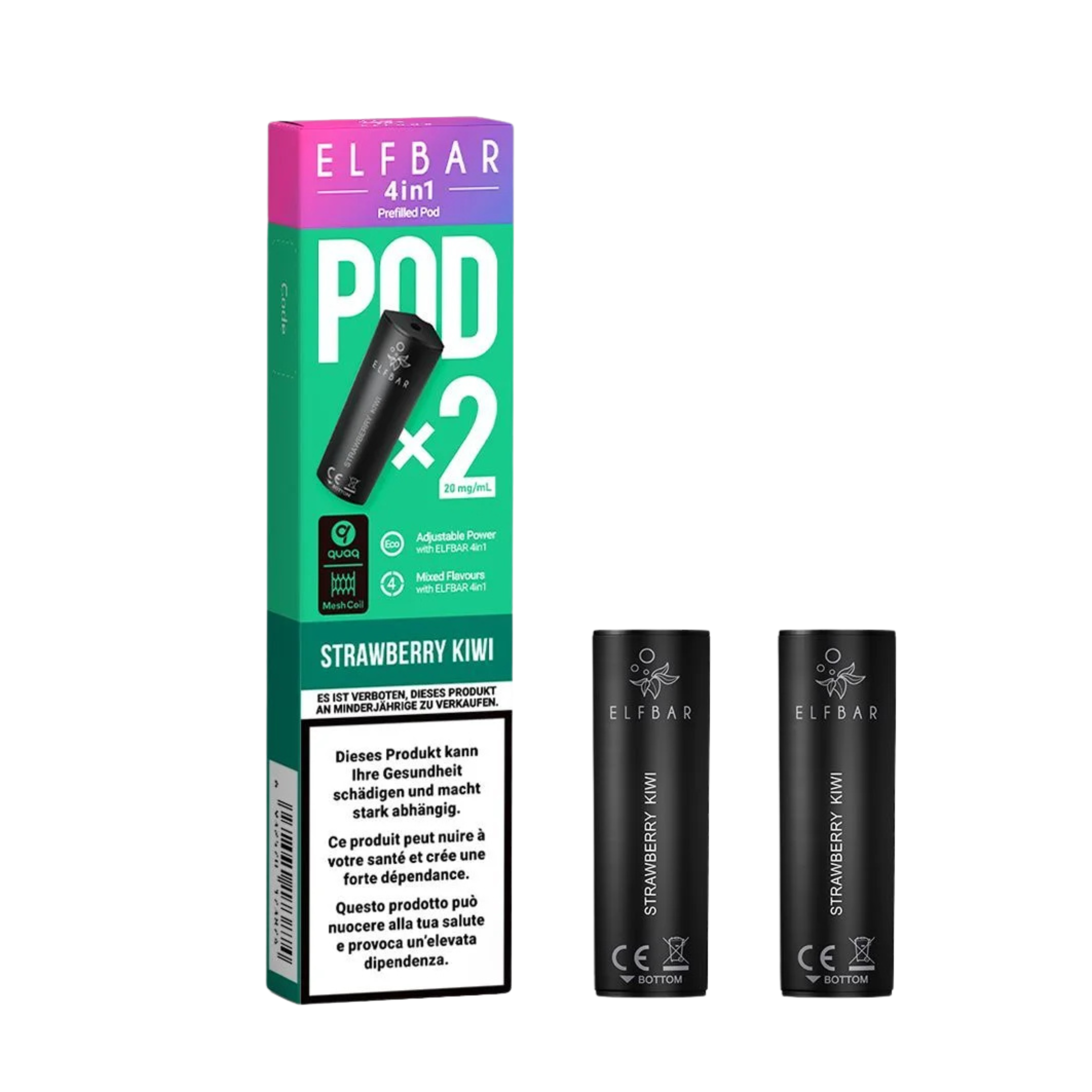 Elf Bar 4in1 Pod Strawberry Kiwi – vorgefüllte E-Liquid-Pods, 2 x 2 ml