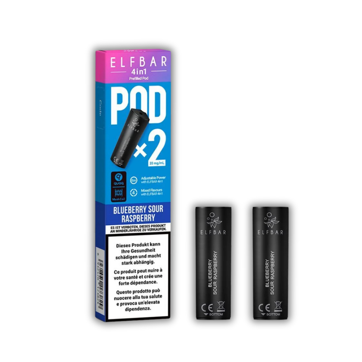 Elf Bar 4in1 Pod Blueberry Sour Raspberry – vorgefüllte E-Liquid-Pods, 2 x 2 ml