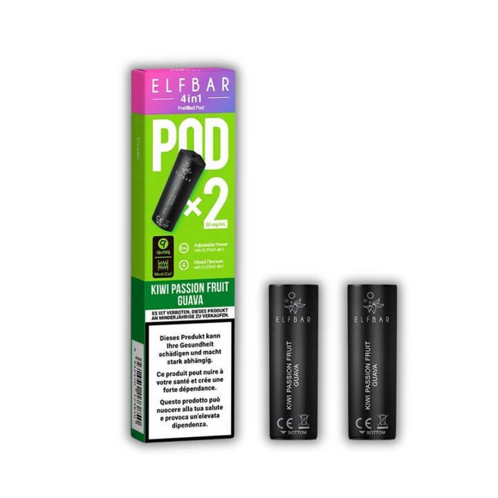 Elf Bar 4in1 Pod Kiwi Passion Fruit Guava – vorgefüllte E-Liquid-Pods, 2 x 2 ml