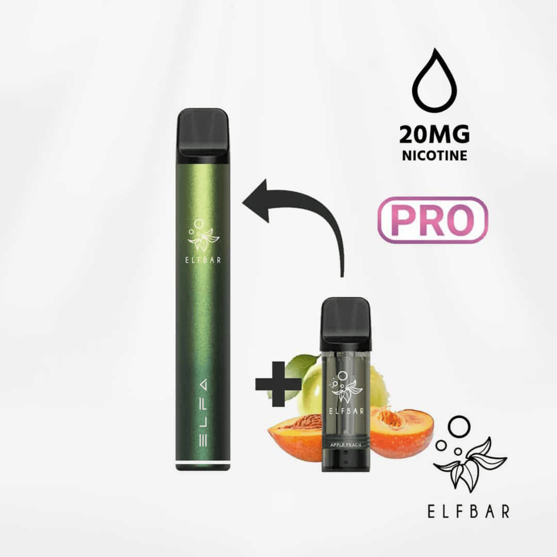 Elf Bar ELFA Pro - Kit (2ml) - 20mg/ml Nikotin - Aurora Green - Apple Peach kaufen bei rauchwerk.ch