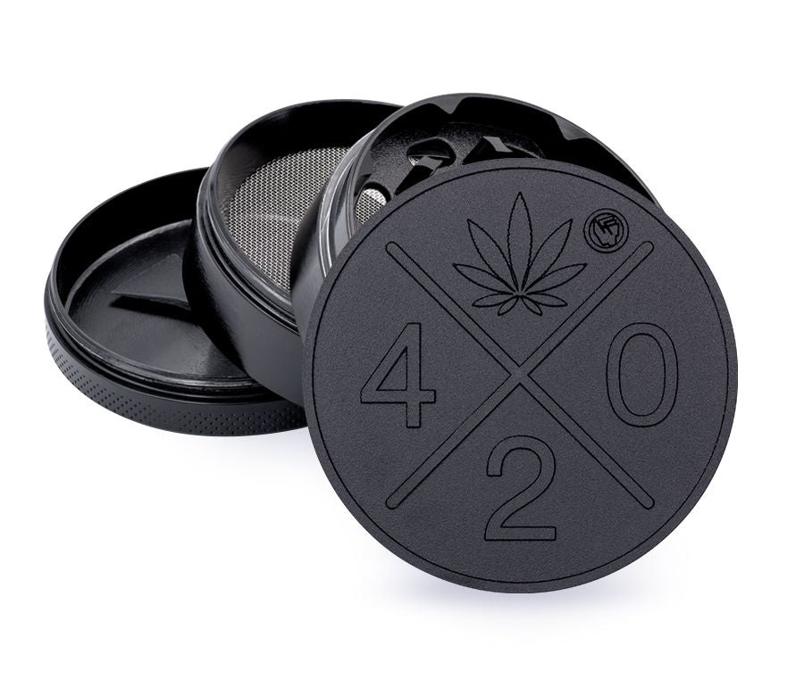 FireFlow Metall-Grinder «420 Logo» Black 6 cm 4-teilig (4 Stk.)