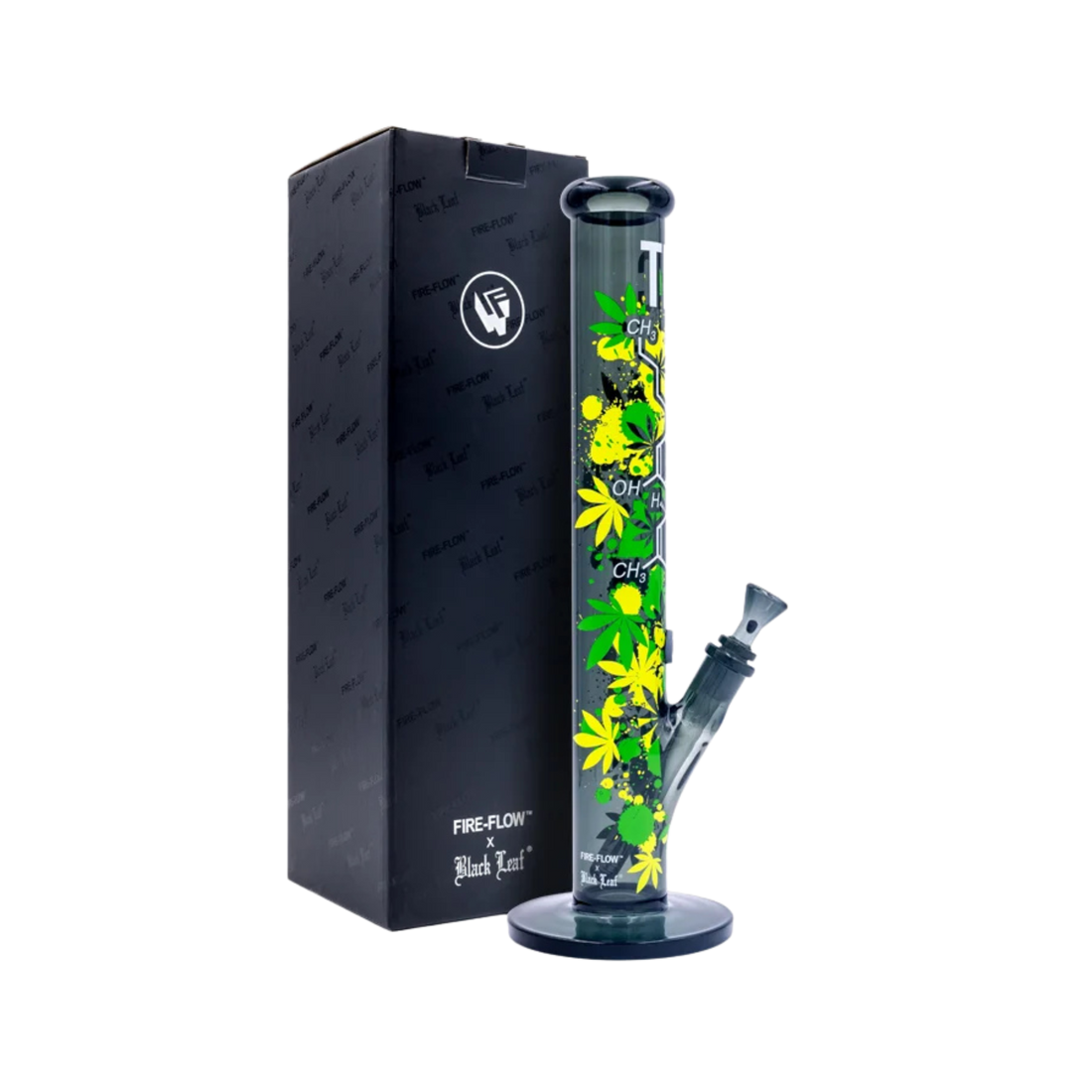 FIRE-FLOW x Black Leaf Glas Bong THC Molecule 40 cm