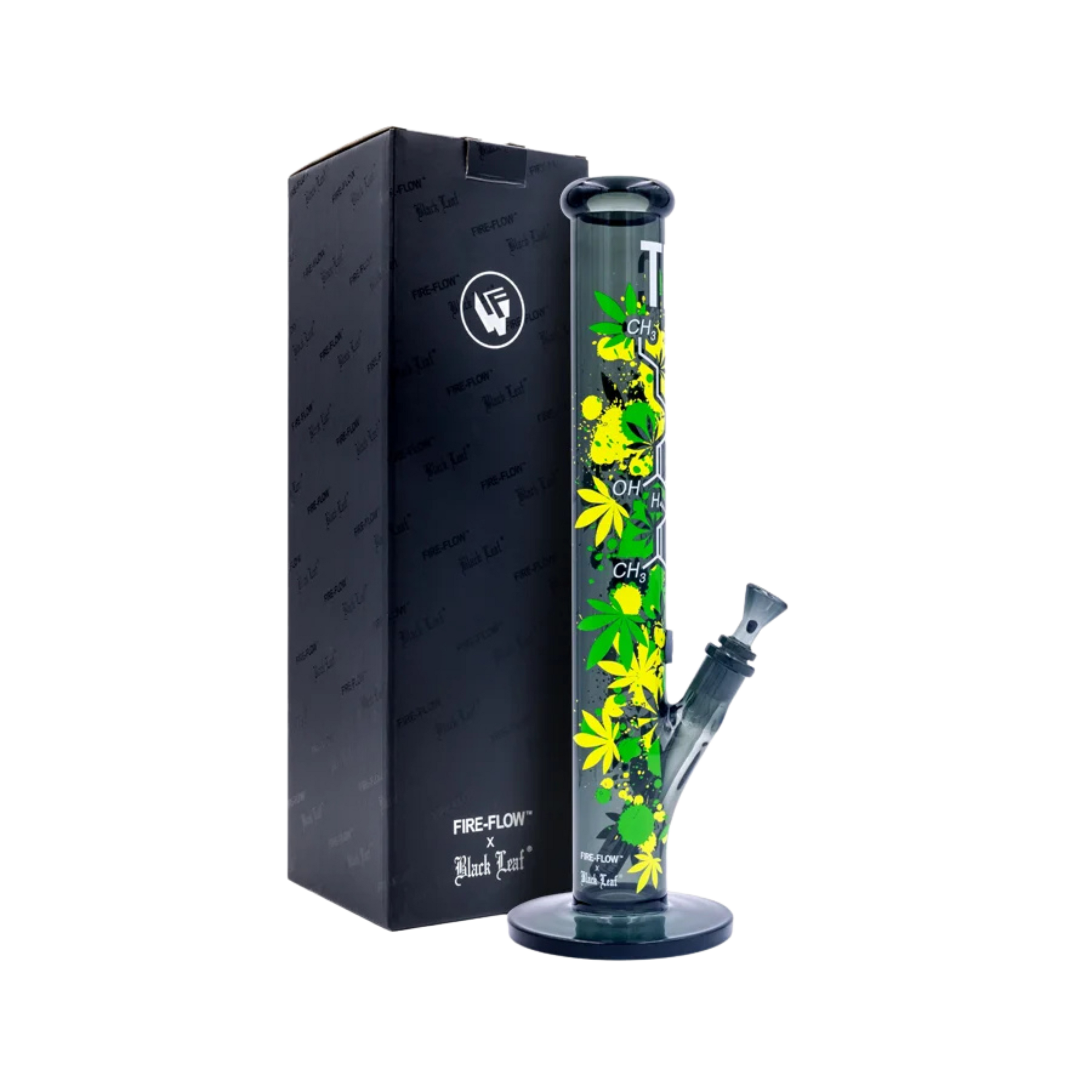 FIRE-FLOW x Black Leaf Glas Bong THC Molecule 40 cm