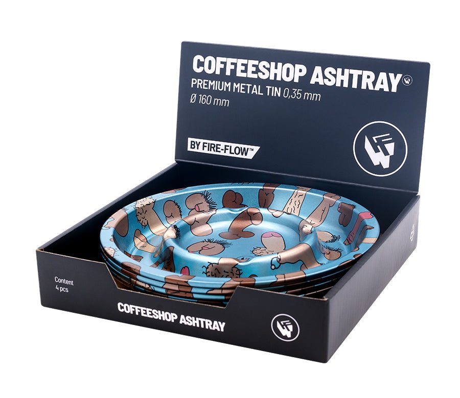 Display mit 4 FIRE-FLOW Coffeeshop Aschenbechern Ø 160 mm