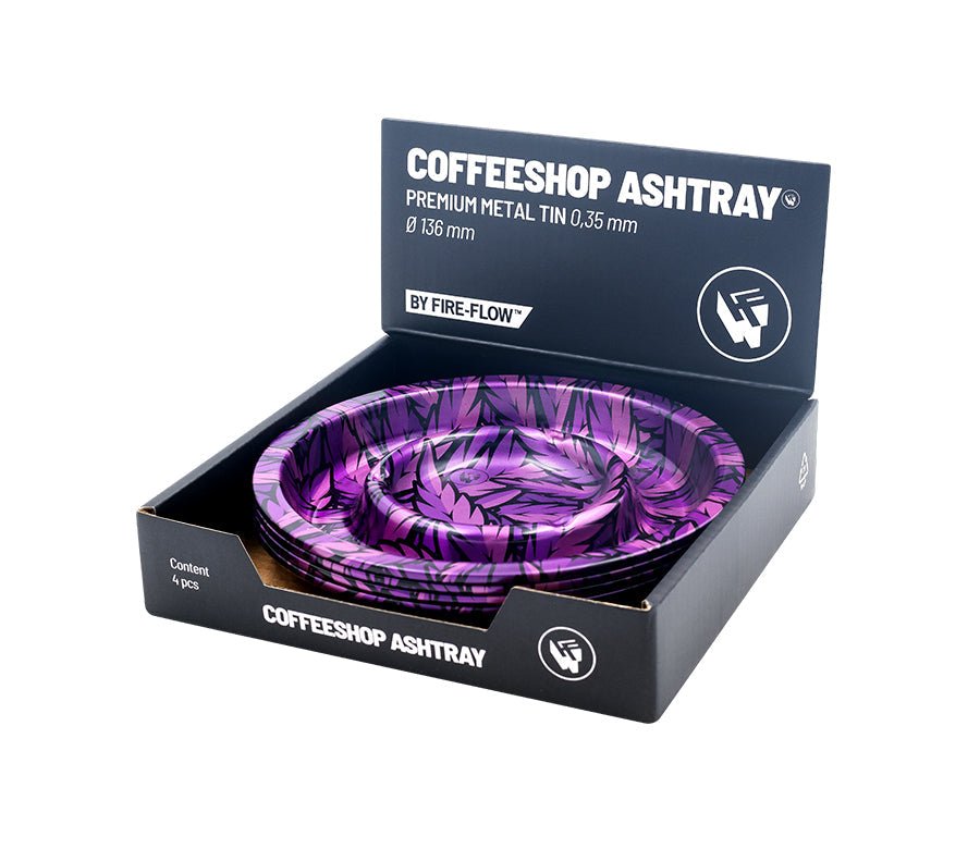 Display mit 4 FIRE-FLOW Coffeeshop Aschenbechern Leaves 