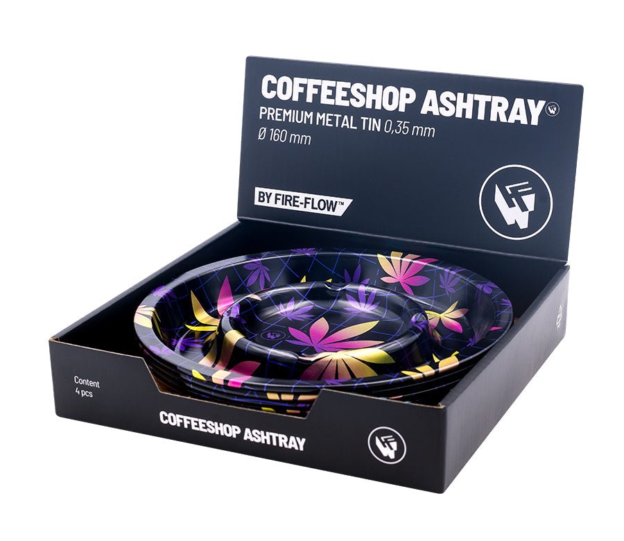 Display mit 4 FIRE-FLOW Coffeeshop Aschenbechern Ø 160 mm