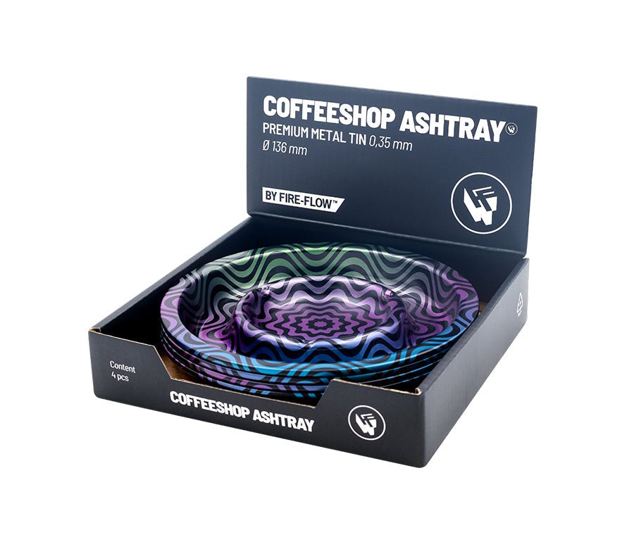 Display mit 4 FIRE-FLOW Coffeeshop Aschenbechern Trippy 