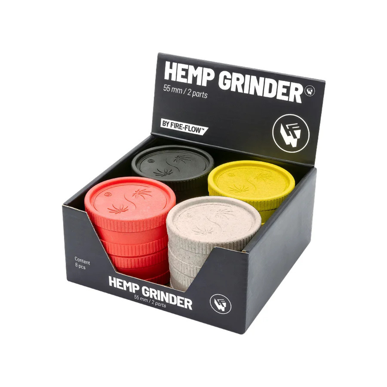 FIRE-FLOW Hemp Grinder 420 Yin Yang Display 8 Stück