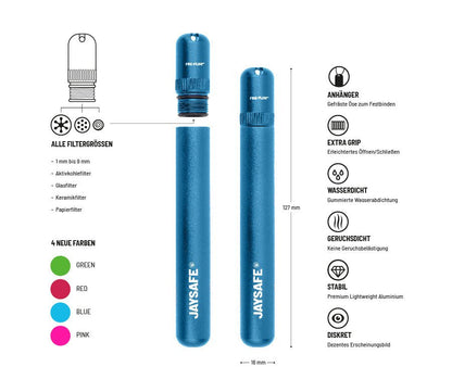 JAYSAFE Joint Tube Blue Seitenansicht mit Öse am Deckel