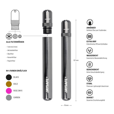 JAYSAFE Joint Tube Carbon Seitenansicht mit Öse am Deckel