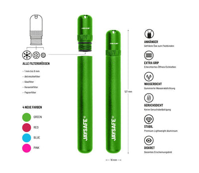 JAYSAFE Joint Tube Green Seitenansicht mit Öse am Deckel