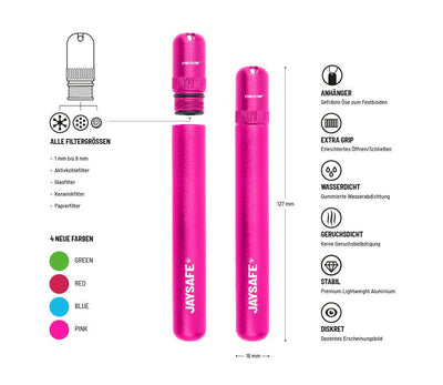 JAYSAFE Joint Tube Pink Seitenansicht mit Öse am Deckel