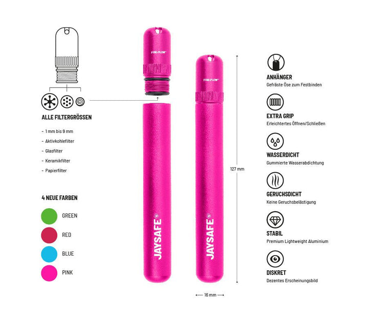 JAYSAFE Joint Tube Pink Seitenansicht mit Öse am Deckel