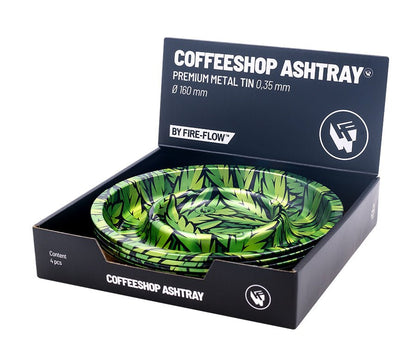 Display mit 4 FIRE-FLOW Coffeeshop Aschenbechern Leaves Green