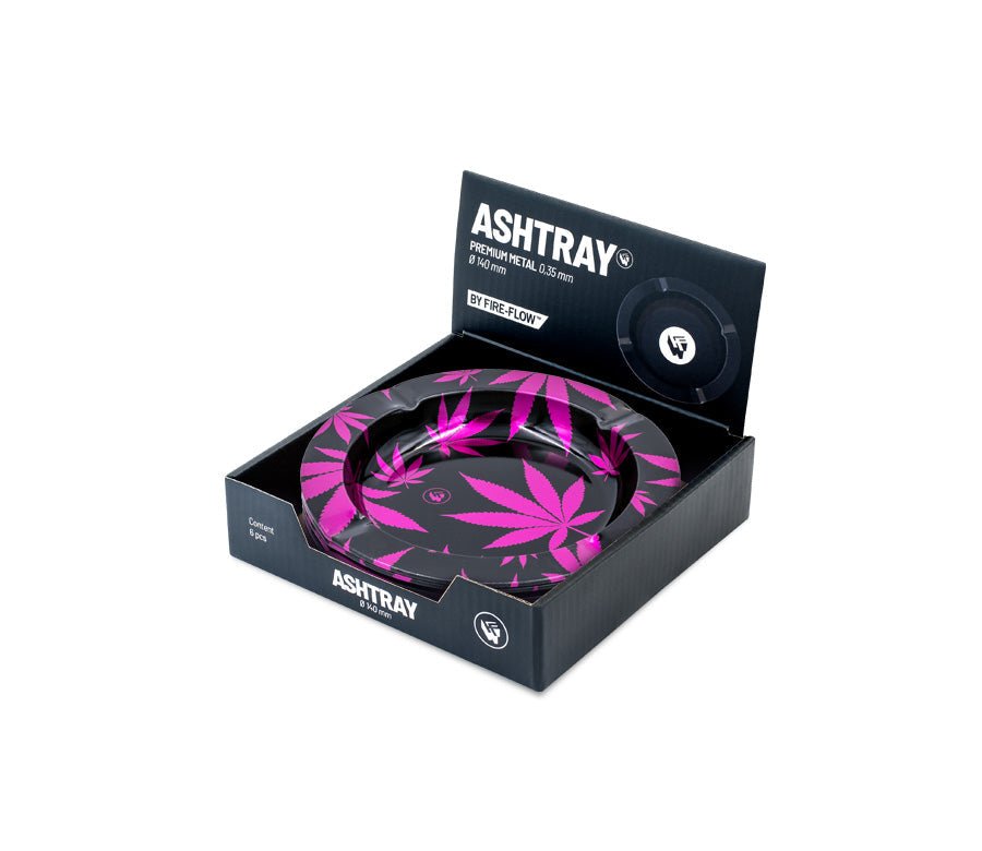 Display mit 6 FIRE-FLOW Aschenbechern Leaves Pink Metallic