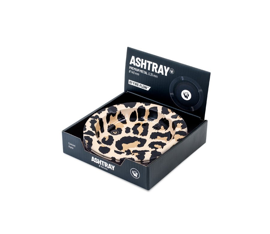 Display mit 6 FIRE-FLOW Metall-Aschenbechern Leopard Metallic