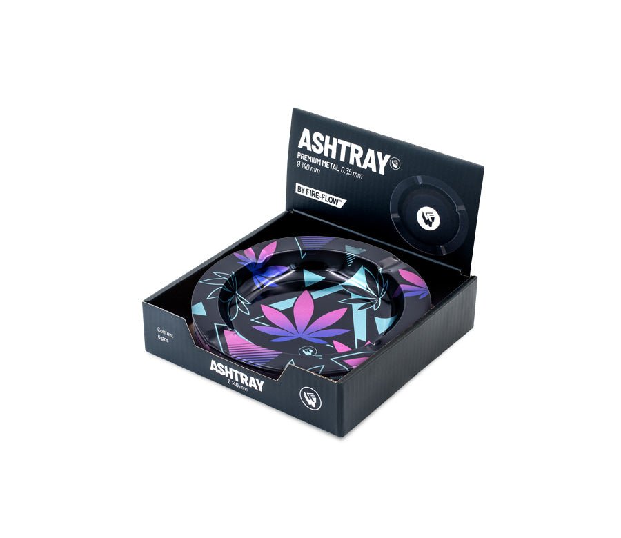 Display mit 6 FIRE-FLOW Metall-Aschenbechern Leaves 37