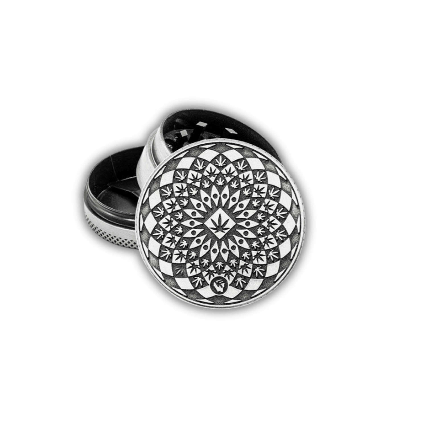 FIRE-FLOW Metall Grinder 40mm, 3 Layers, Mandala Leaf, silber