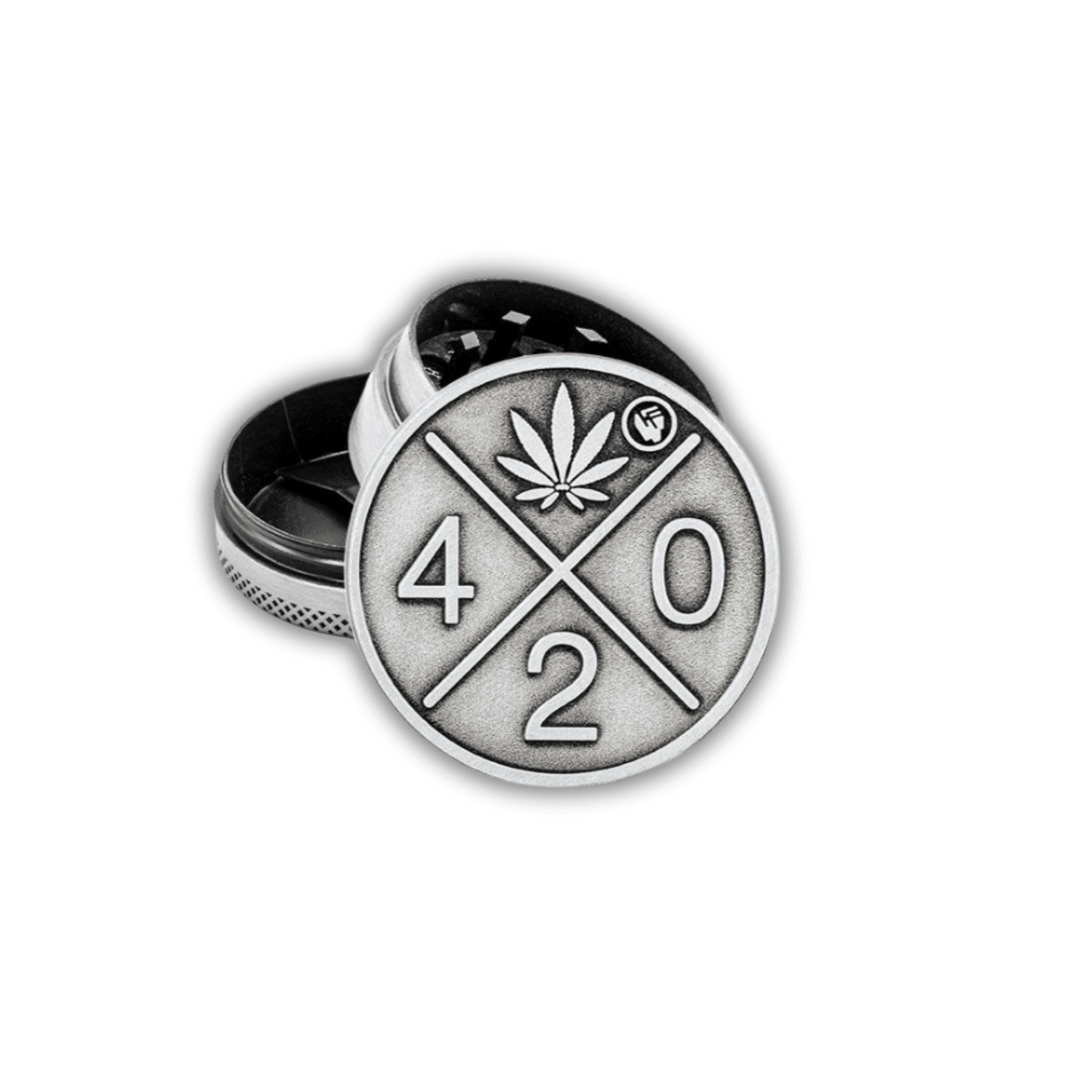 FIRE-FLOW Metall Grinder 40mm 3-teilig Silber mit 420 Logo