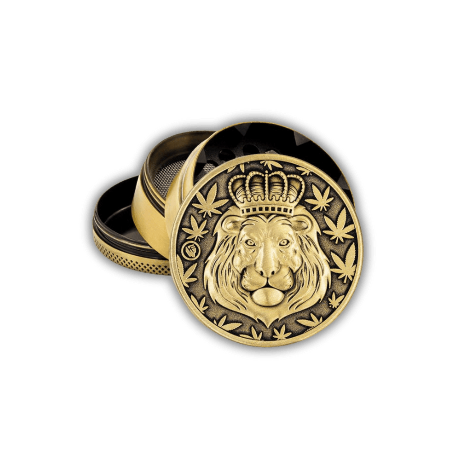 FIRE-FLOW Metall Grinder 50mm, 4-teilig, Gold, Löwenmotiv