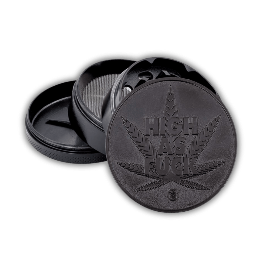 FIRE-FLOW Metall Grinder 60mm, 4-teilig, High As Fuck, schwarz