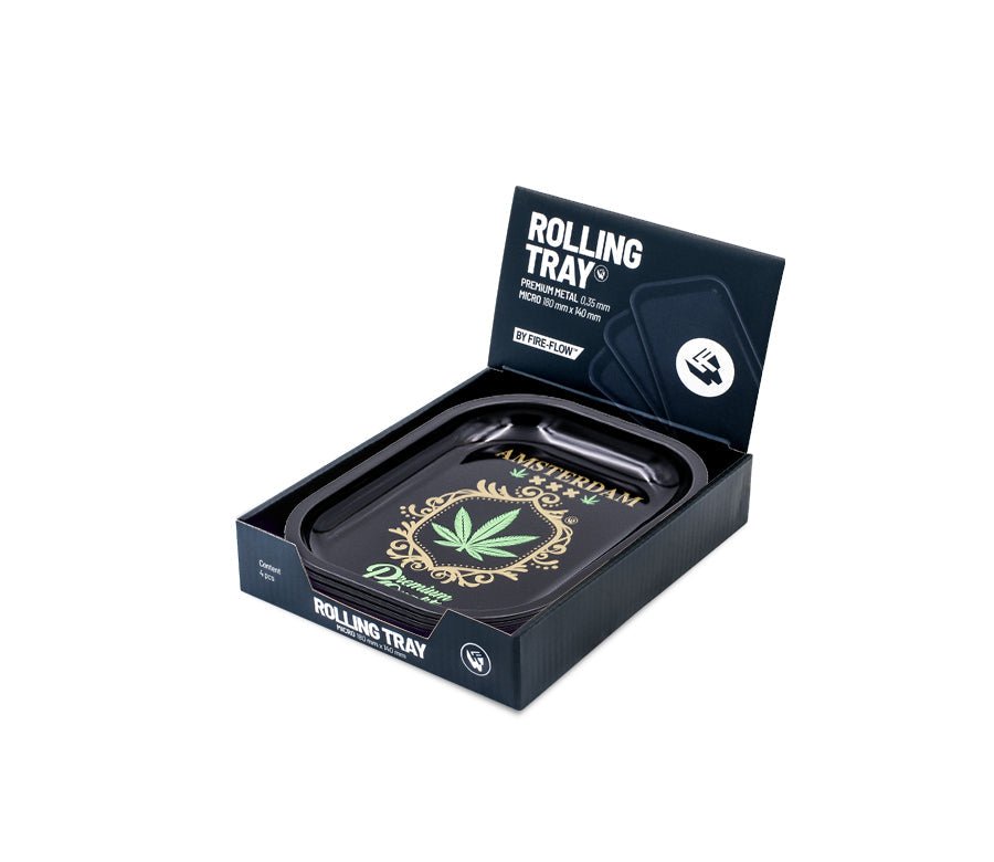 Fire-Flow Rolling Tray Adam Leaf Gold Display mit 6 Stück