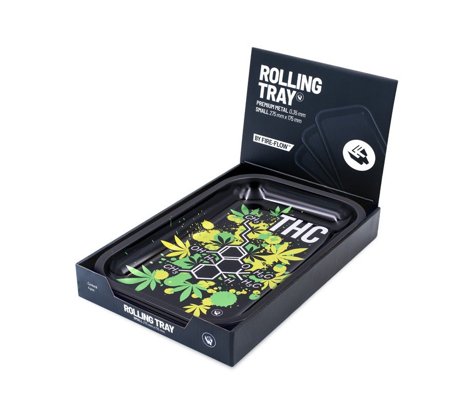 Fire-Flow Rolling Tray THC Molecule in Verpackung