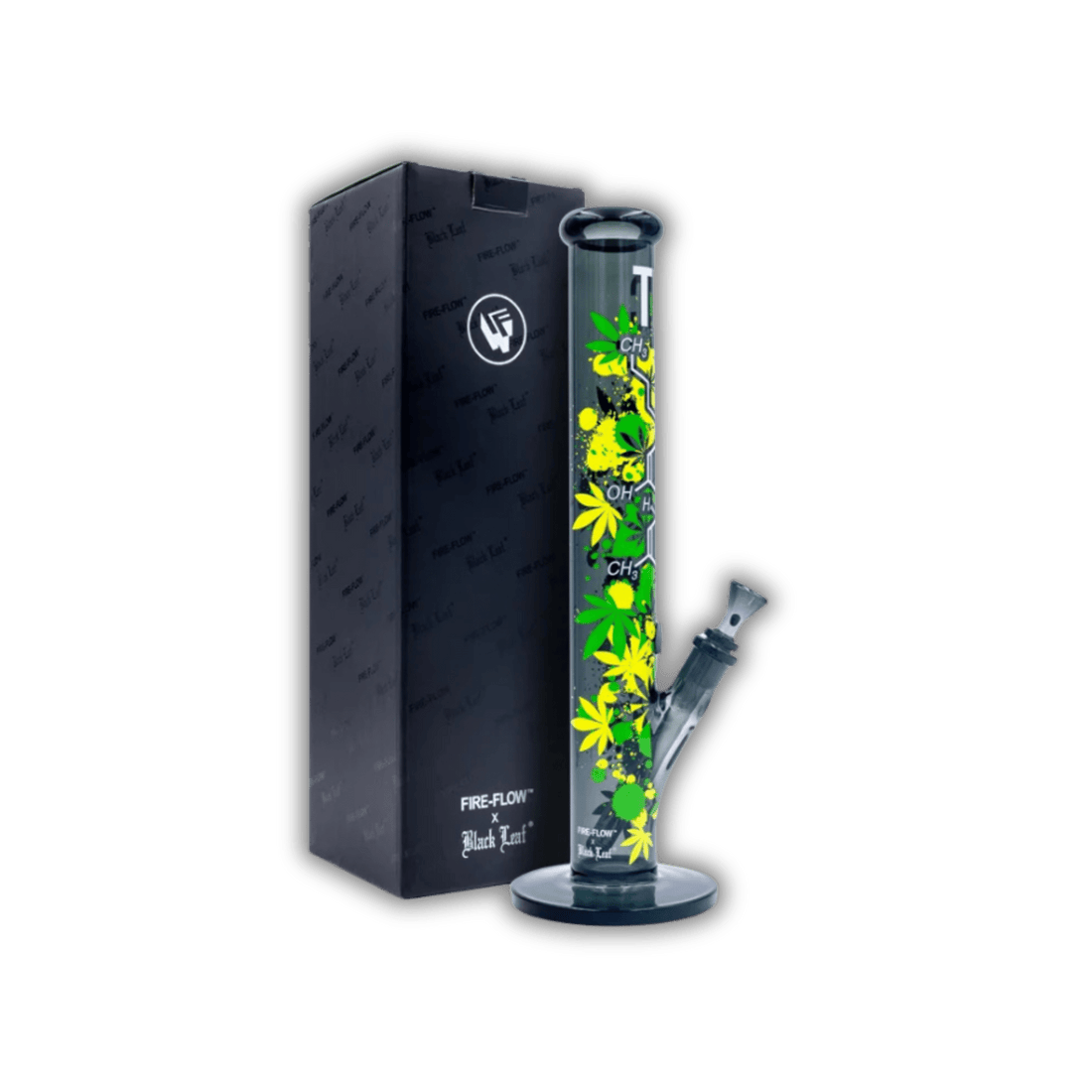 FIRE - FLOW x Black Leaf - Glas Bong - THC Molecule - 51mm - 40cm kaufen bei rauchwerk.ch