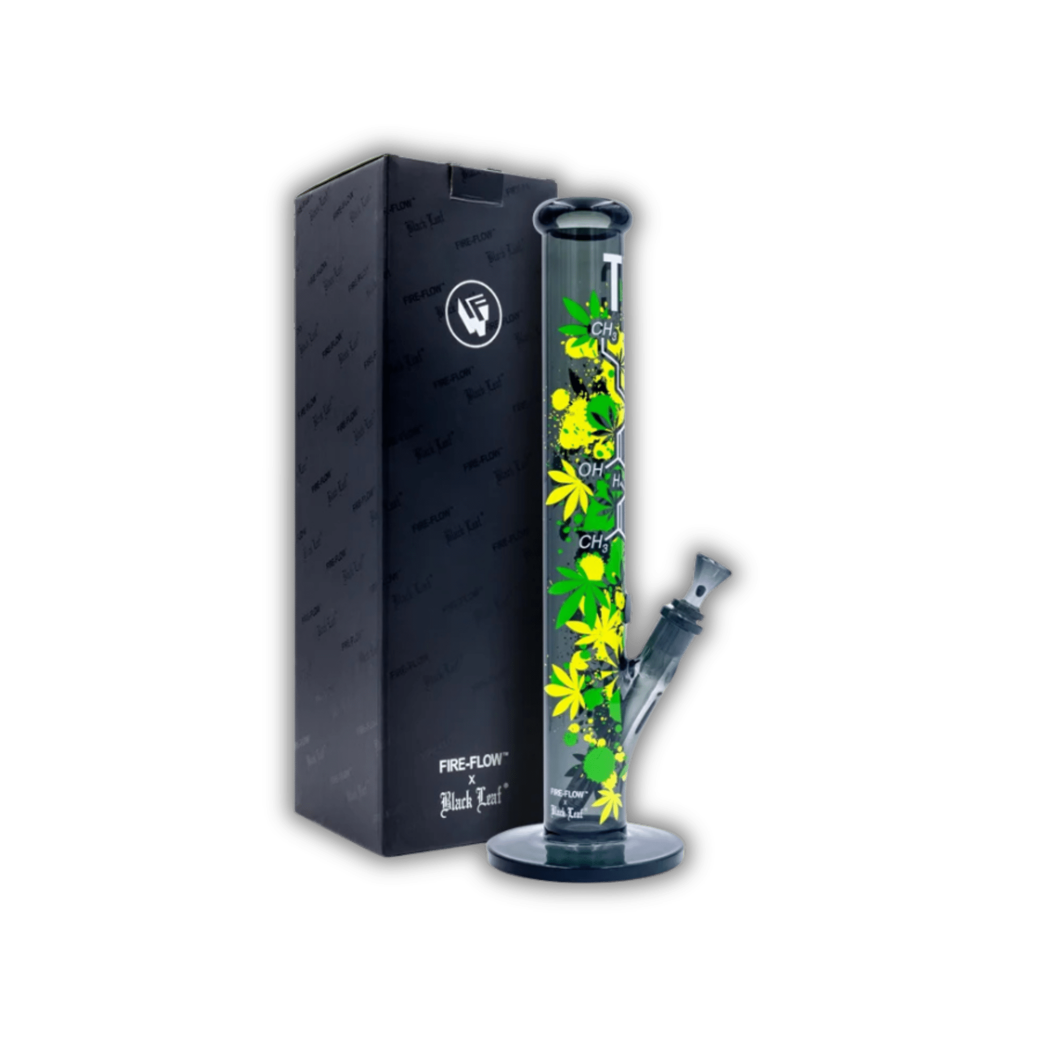 FIRE - FLOW x Black Leaf - Glas Bong - THC Molecule - 51mm - 40cm kaufen bei rauchwerk.ch