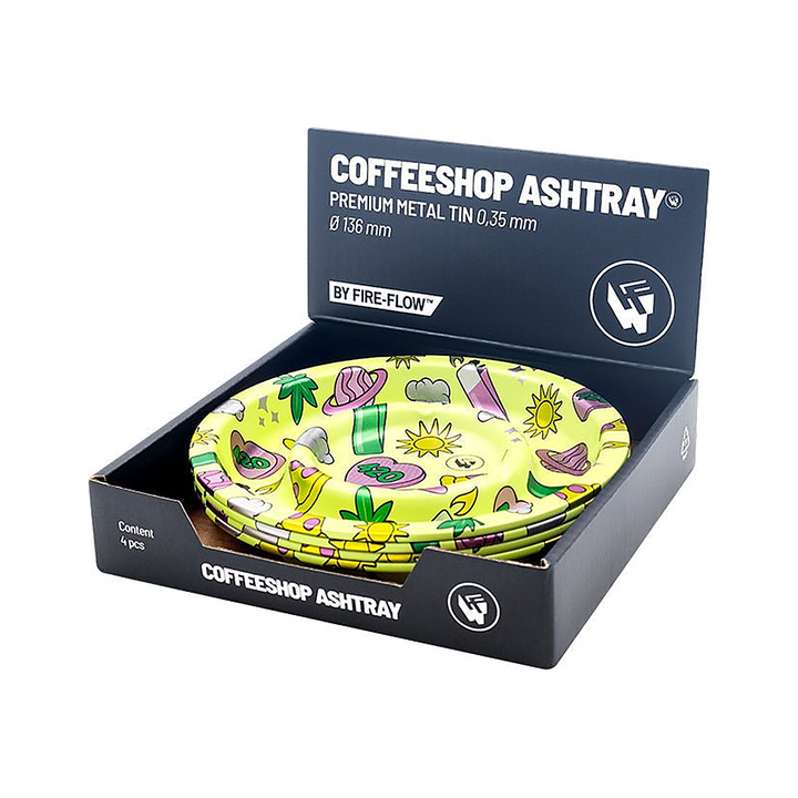 Display mit 4 Metall Aschenbechern Coffeeshop 420 Pattern