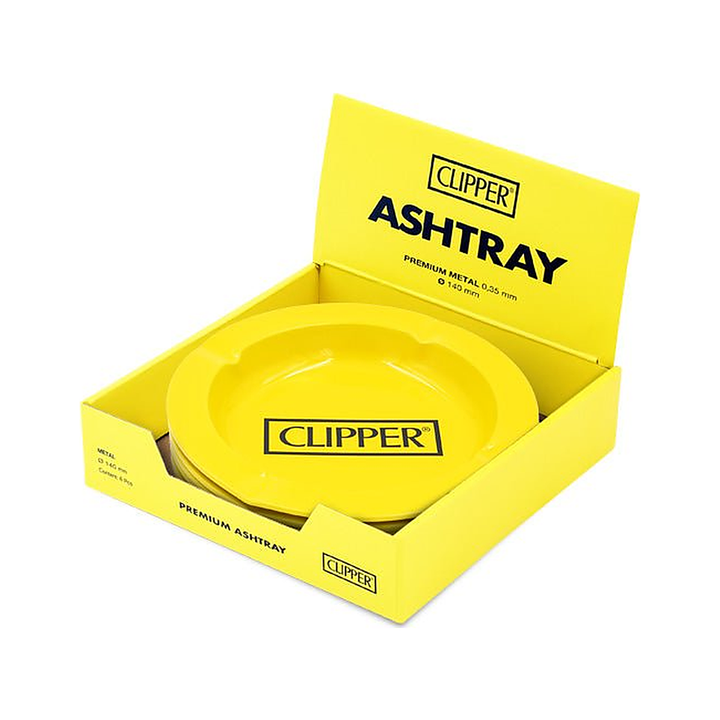 Clipper Aschenbecher in gelber Verpackung, Metall, Ø 135 mm