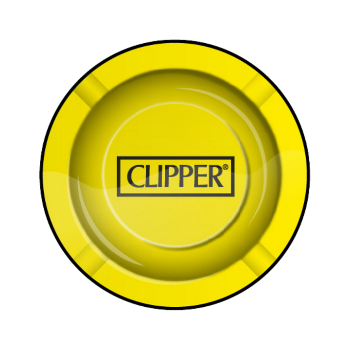 Gelber Clipper Metall-Aschenbecher Ø 135 mm mit Logo