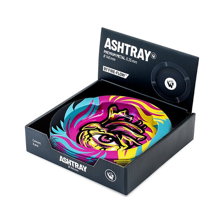 Display mit 6 FIRE-FLOW Metall-Aschenbechern Ø 135 mm