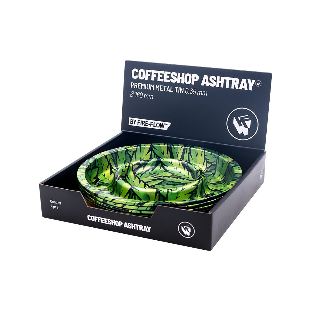 Display mit 4 FIRE-FLOW Coffeeshop Aschenbechern Leaves Green