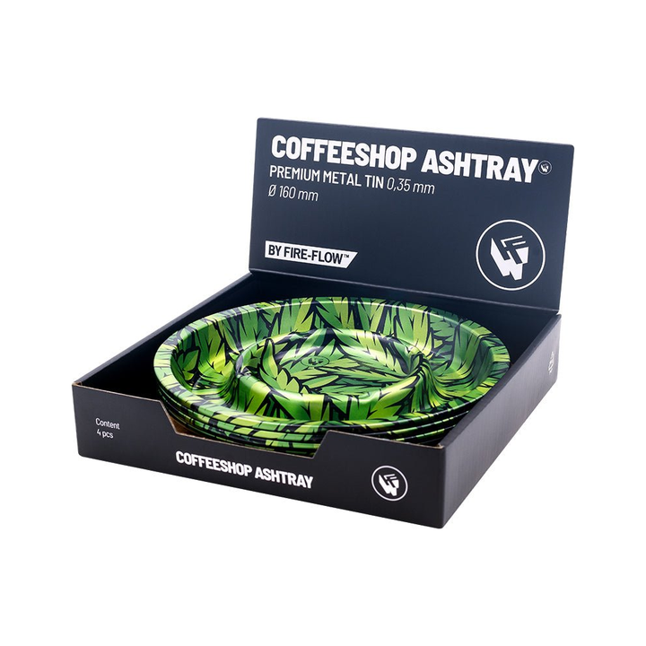 Display mit 4 FIRE-FLOW Coffeeshop Aschenbechern Leaves Green