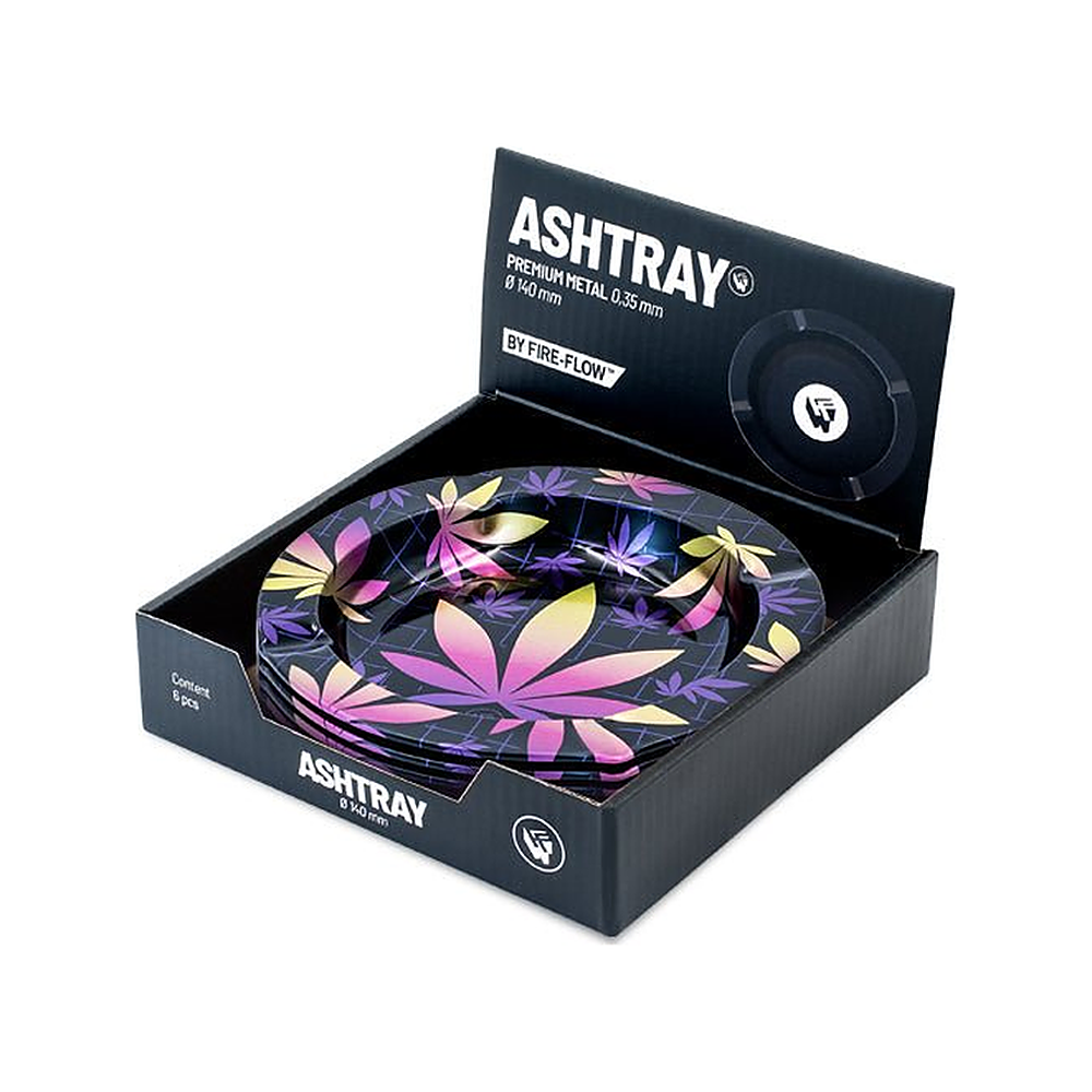 Display mit 6 FIRE-FLOW Metall-Aschenbechern Leaves 37 2/4