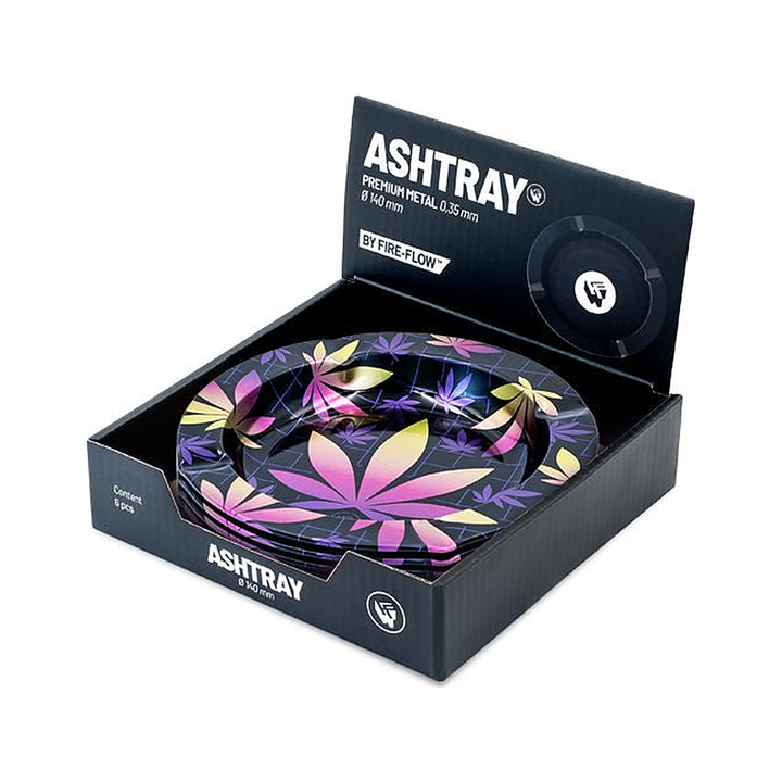 Display mit 6 FIRE-FLOW Metall-Aschenbechern Leaves 37 2/4