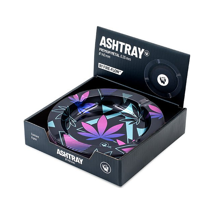 Display mit 6 FIRE-FLOW Metall-Aschenbechern Leaves 37