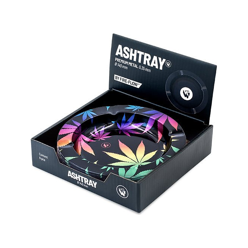 Display mit 6 FIRE-FLOW Metall-Aschenbechern Leaves Gradient