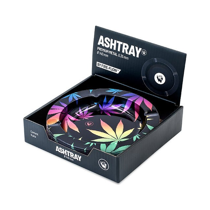 Display mit 6 FIRE-FLOW Metall-Aschenbechern Leaves Gradient