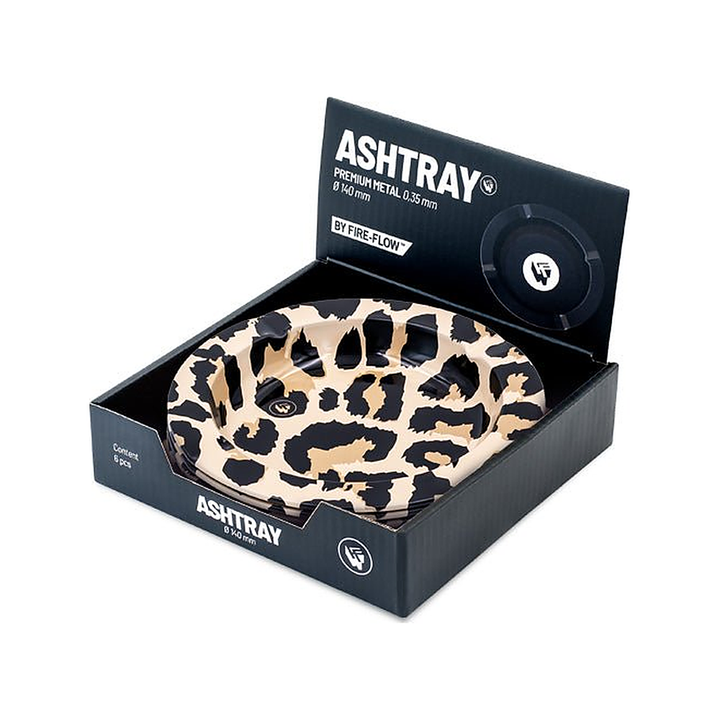 Display mit 6 FIRE-FLOW Metall-Aschenbechern Leopard Metallic