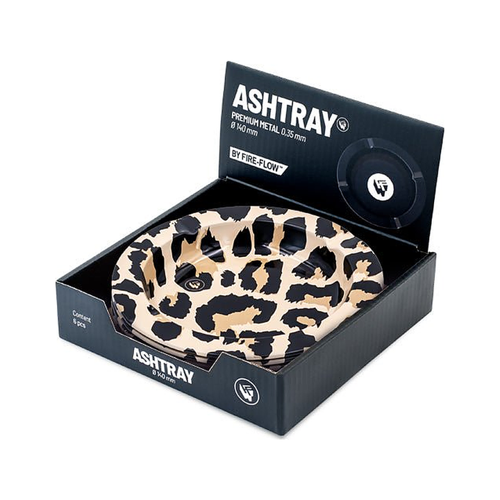 Display mit 6 FIRE-FLOW Metall-Aschenbechern Leopard Metallic